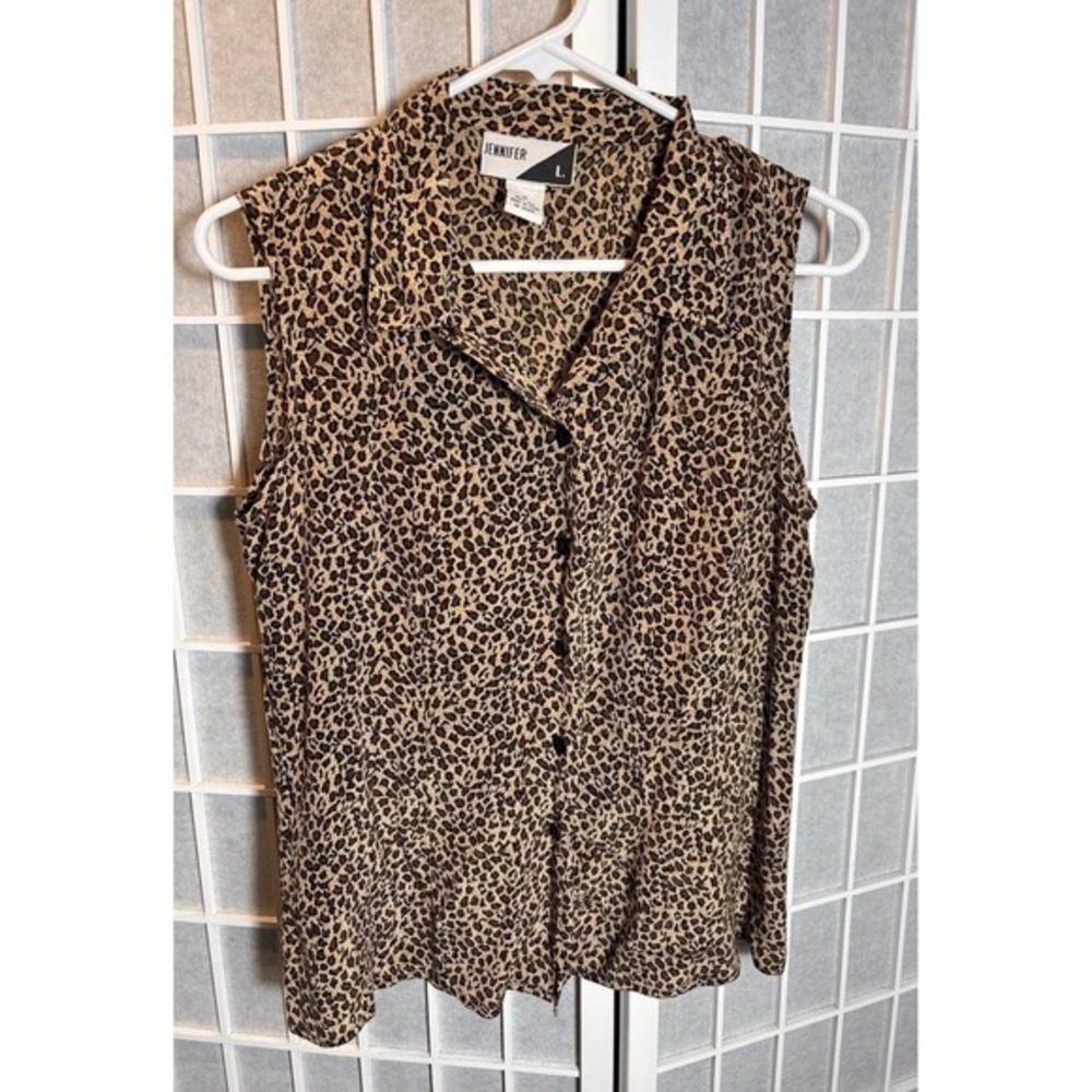 Cheetah Print 100% Silk Womens Sleeveless Top Size Med Mobwife